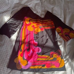 TIBI BLACK SILK PRINTED DRESS